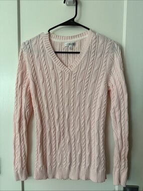 Light Pink Cable Knit V-Neck Sweater